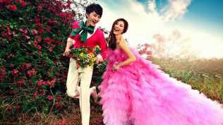 2026第174发   清新粉红爱心花瓣结婚相册