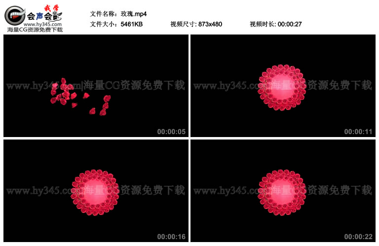 两款带透明通道的玫瑰花爱心视频素材