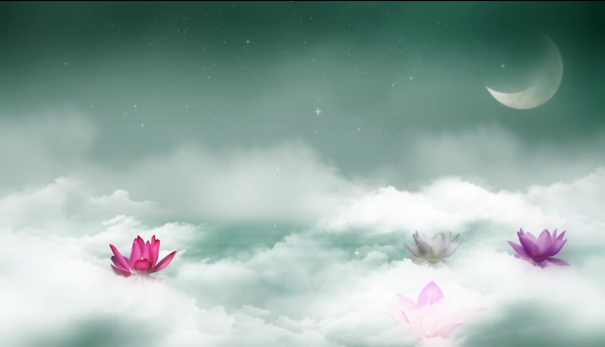 云里荷花彩虹弯月月亮天空背景