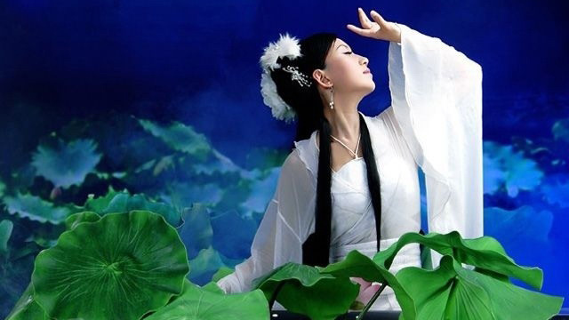 唯美爱情写真 月色荷塘
